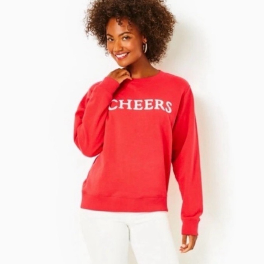 Lilly Pulitzer Ballard Sweatshirt SZ Medium Red Cheers Pearl Beading - Picture 4 of 16